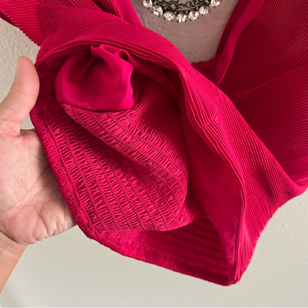 EXPRESS Ruffle Crop Top Shirt Ruched Pink - Picture 3 of 4